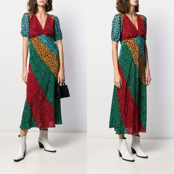 RIXO LONDON Amber Printed Silk Midi Dress - Picture 1 of 13